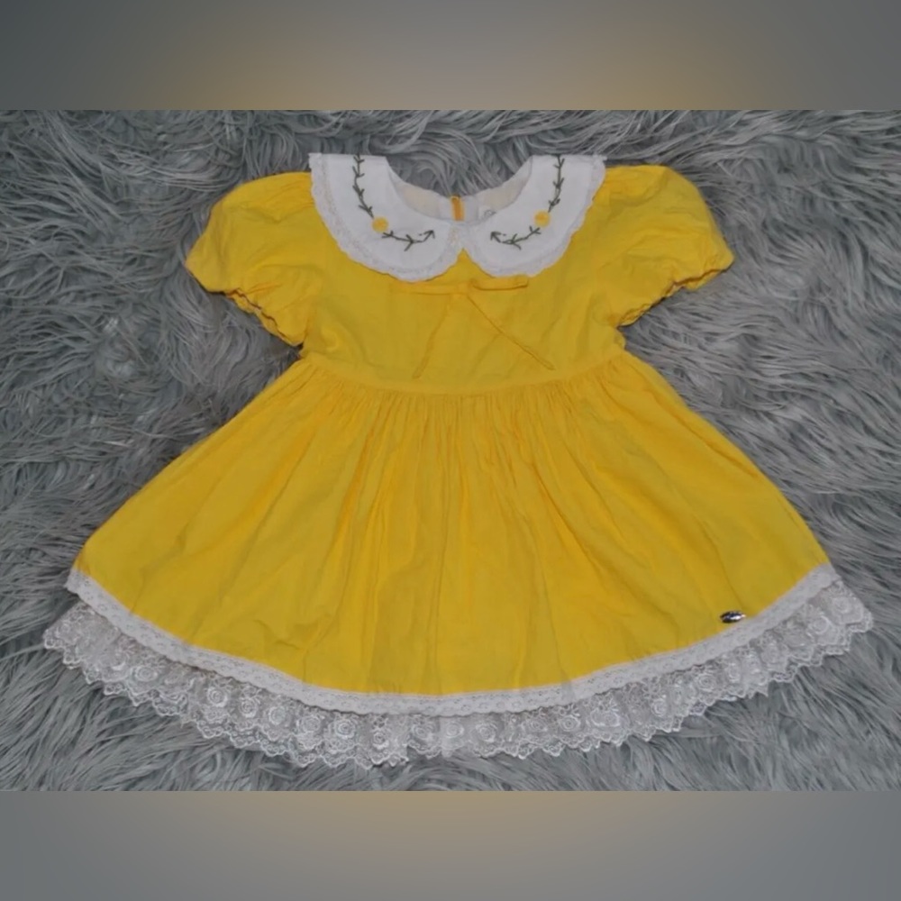 PETTIGIRL Girls Yellow with Lace Peter Pan Collar Dress 4